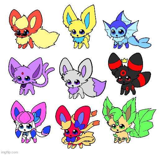 eeveelution squad chibis | image tagged in eeveelution squad chibis | made w/ Imgflip meme maker