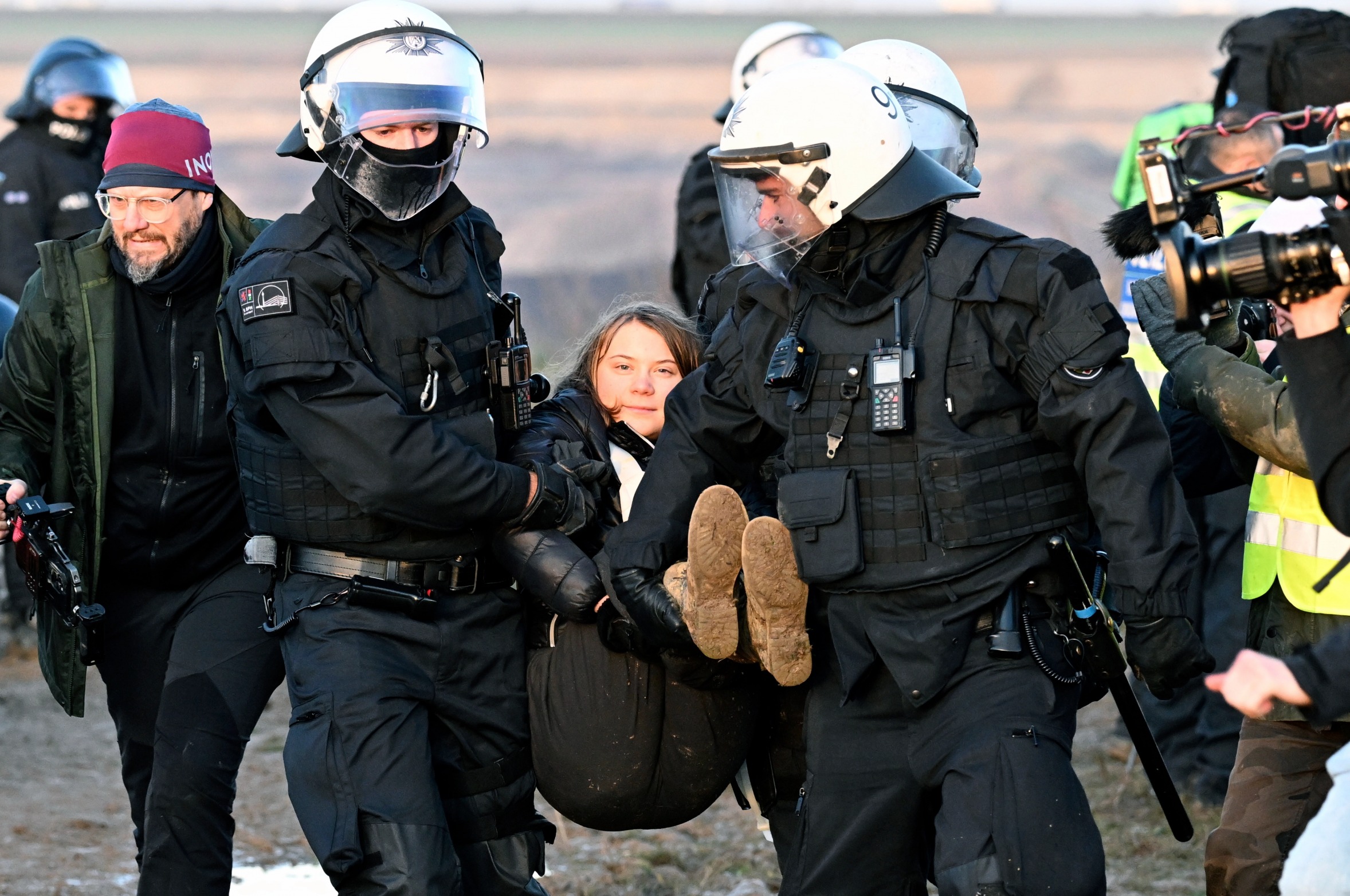 High Quality Greta Thunberg Carried off by police Blank Meme Template