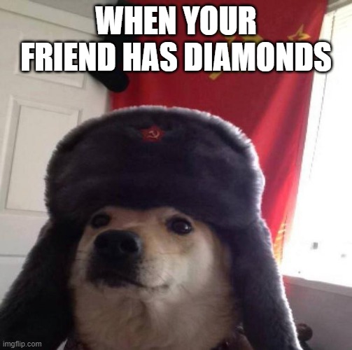 Russian Doge | WHEN YOUR FRIEND HAS DIAMONDS | image tagged in russian doge | made w/ Imgflip meme maker