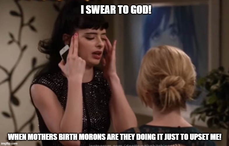 Chloe and June | I SWEAR TO GOD! WHEN MOTHERS BIRTH MORONS ARE THEY DOING IT JUST TO UPSET ME! | image tagged in morons,june,chloe,don't trust the b in apt 23 | made w/ Imgflip meme maker