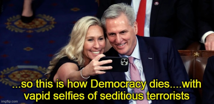 the fringe majority house... | ...so this is how Democracy dies....with vapid selfies of seditious terrorists | image tagged in i love democracy,i hate the antichrist,deplorable donald,trump is an asshole,scumbag republicans,swing swong you are wrong | made w/ Imgflip meme maker
