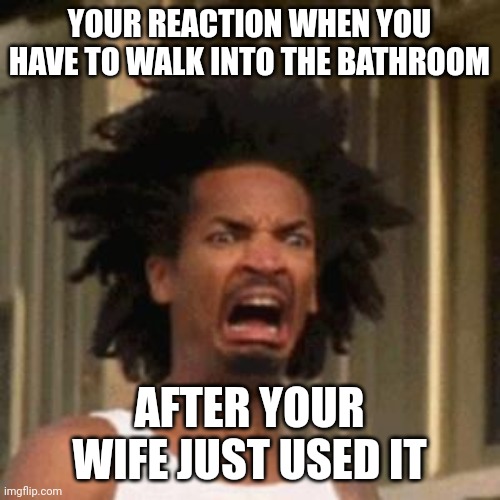 What can stink up a bathroom? It might just be your spouse. |  YOUR REACTION WHEN YOU HAVE TO WALK INTO THE BATHROOM; AFTER YOUR WIFE JUST USED IT | image tagged in married,bathroom,smelly,stinky,truth,reality | made w/ Imgflip meme maker