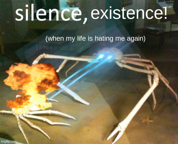 Silence Crab | existence! (when my life is hating me again) | image tagged in silence crab,the,when,life | made w/ Imgflip meme maker