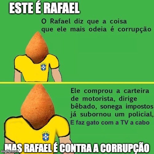 Corrupção | MAS RAFAEL É CONTRA A CORRUPÇÃO | image tagged in bolsonaro,moro,direita,brasil,militar | made w/ Imgflip meme maker
