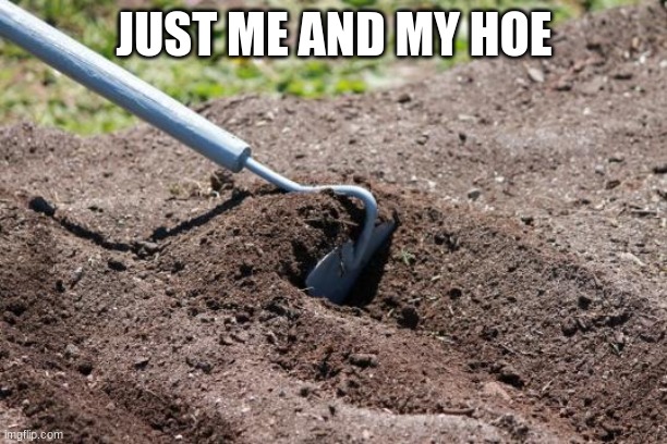 garden hoe | JUST ME AND MY HOE | image tagged in garden hoe | made w/ Imgflip meme maker