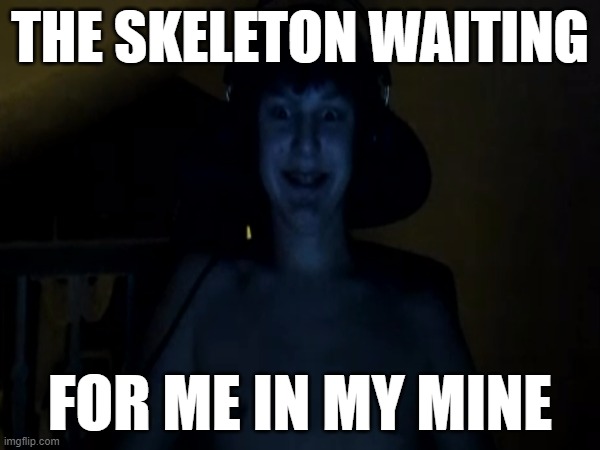 skeleton | THE SKELETON WAITING; FOR ME IN MY MINE | image tagged in minecraft | made w/ Imgflip meme maker