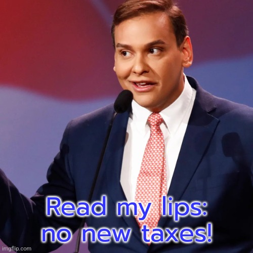 How can you tell when he's lying? His lips are moving. | Read my lips: no new taxes! | image tagged in george santos,george bush,senior | made w/ Imgflip meme maker