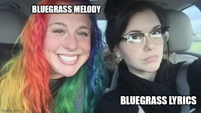 Bluegrass sisters | BLUEGRASS MELODY; BLUEGRASS LYRICS | image tagged in funny meme | made w/ Imgflip meme maker