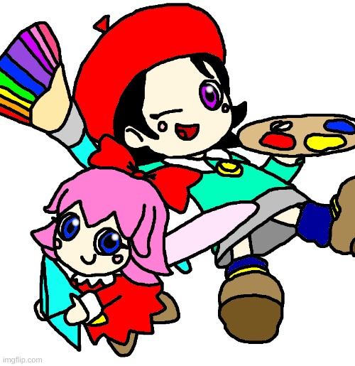 Adeleine and Ribbon (I drew this) | image tagged in kirby,cute,adeleine,ribbon,fanart,artwork | made w/ Imgflip meme maker