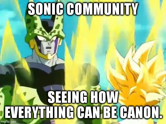 I dont know the context, but OK. | SONIC COMMUNITY; SEEING HOW EVERYTHING CAN BE CANON. | image tagged in cell feels the fear | made w/ Imgflip meme maker