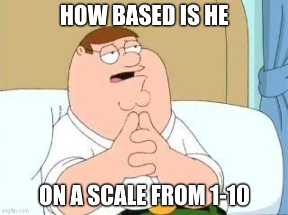peter griffin go on | HOW BASED IS HE; ON A SCALE FROM 1-10 | image tagged in peter griffin go on | made w/ Imgflip meme maker