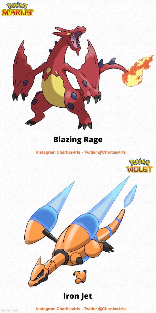 Fan made Paradox forms of Charizard [Blazing Rage and Iron Jet] | image tagged in charizard,paradox forms,pokemon | made w/ Imgflip meme maker