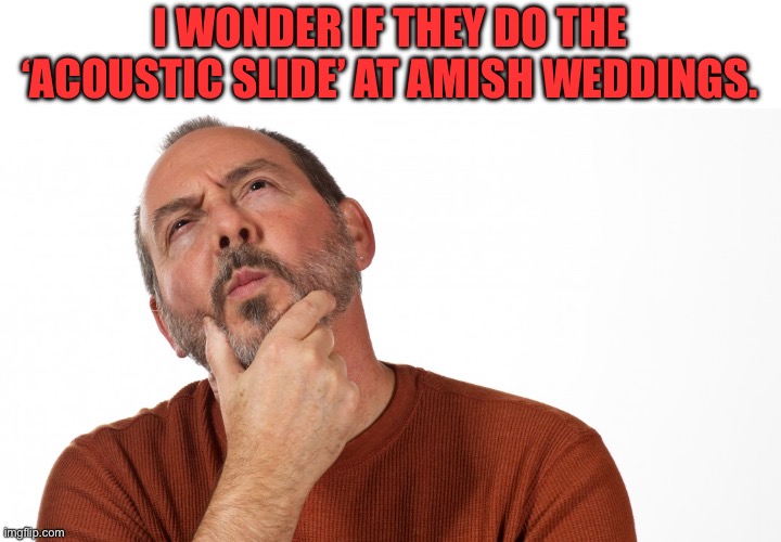 Slide | I WONDER IF THEY DO THE ‘ACOUSTIC SLIDE’ AT AMISH WEDDINGS. | image tagged in hmmm | made w/ Imgflip meme maker