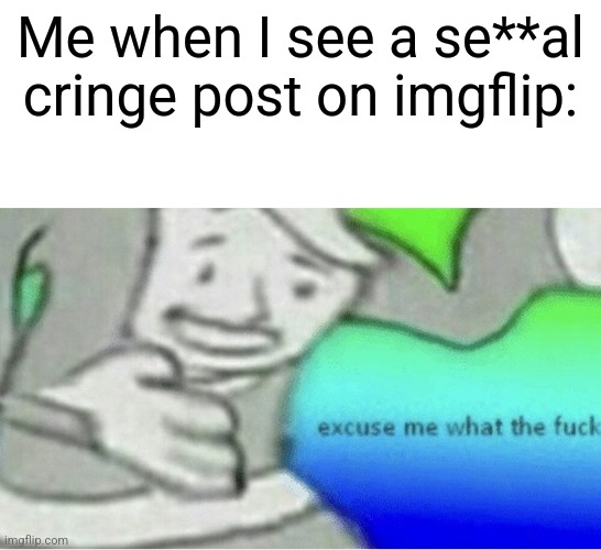 Holy water! Give me holy water right now! | Me when I see a se**al cringe post on imgflip: | image tagged in excuse me wtf blank template,stop it get some help | made w/ Imgflip meme maker