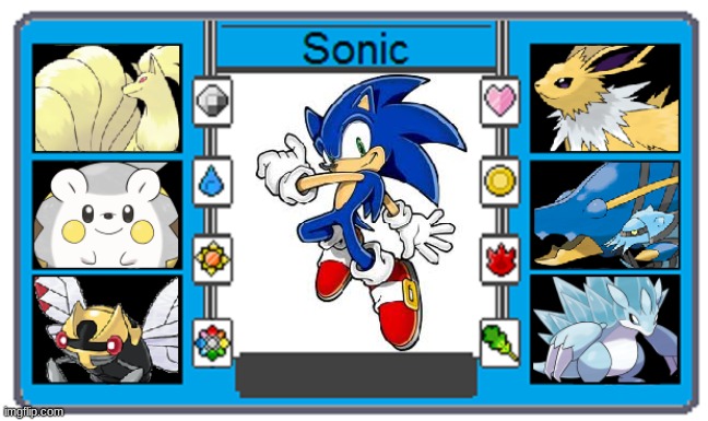 Sonic's Pokemon team | image tagged in pokemon,sonic the hedgehog,crossover,team | made w/ Imgflip meme maker