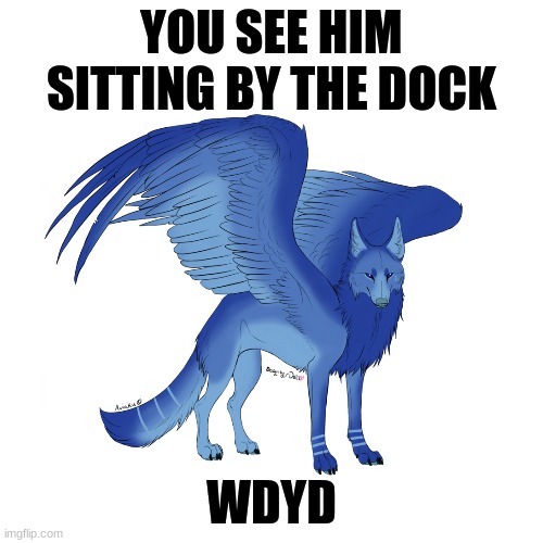 First rp on here!!! |  YOU SEE HIM SITTING BY THE DOCK; WDYD | image tagged in roleplaying,furry,oc,ocean | made w/ Imgflip meme maker