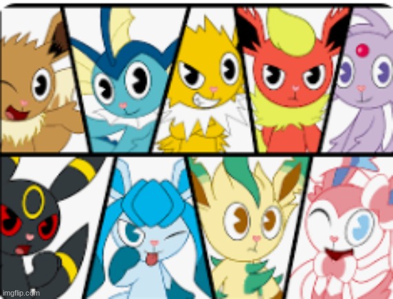 htf crossover with pokemon | image tagged in htf eeveelutions | made w/ Imgflip meme maker