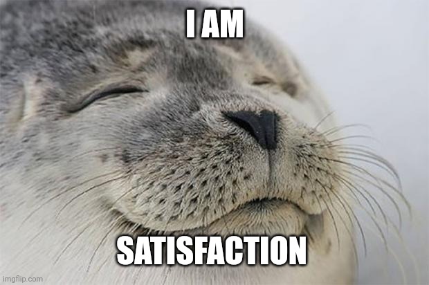 Satisfied Seal Meme | I AM SATISFACTION | image tagged in memes,satisfied seal | made w/ Imgflip meme maker