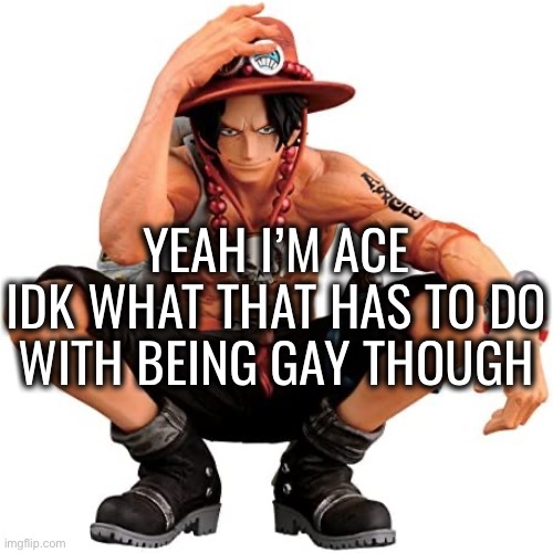 The mfs name is ace if you don’t get the joke | YEAH I’M ACE
IDK WHAT THAT HAS TO DO WITH BEING GAY THOUGH | made w/ Imgflip meme maker