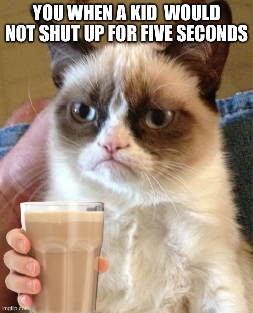 YOU WHEN A KID  WOULD NOT SHUT UP FOR FIVE SECONDS | image tagged in grumpy cat | made w/ Imgflip meme maker