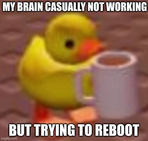 new template for everyone! | MY BRAIN CASUALLY NOT WORKING; BUT TRYING TO REBOOT | image tagged in duck with coffee ug | made w/ Imgflip meme maker