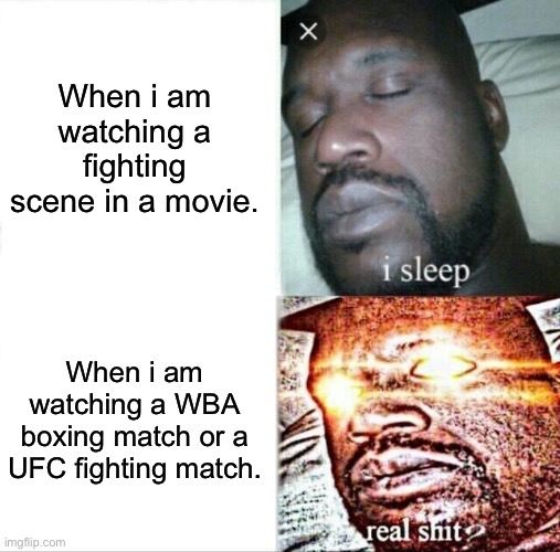 Sleeping Shaq Meme | When i am watching a fighting scene in a movie. When i am watching a WBA boxing match or a UFC fighting match. | image tagged in memes,sleeping shaq | made w/ Imgflip meme maker