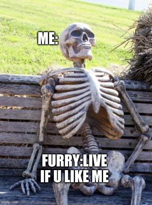 Waiting Skeleton | ME:; FURRY:LIVE IF U LIKE ME | image tagged in memes,waiting skeleton | made w/ Imgflip meme maker