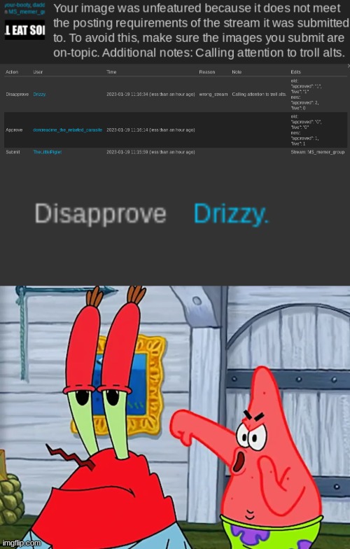 image tagged in patrick booing krabs | made w/ Imgflip meme maker