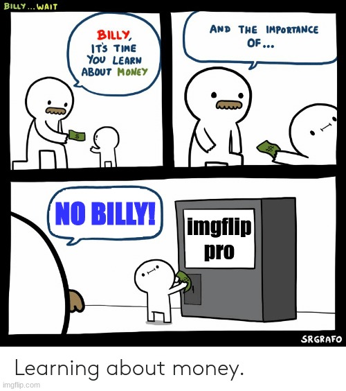 made this cuz i was bored | NO BILLY! imgflip pro | image tagged in billy learning about money | made w/ Imgflip meme maker