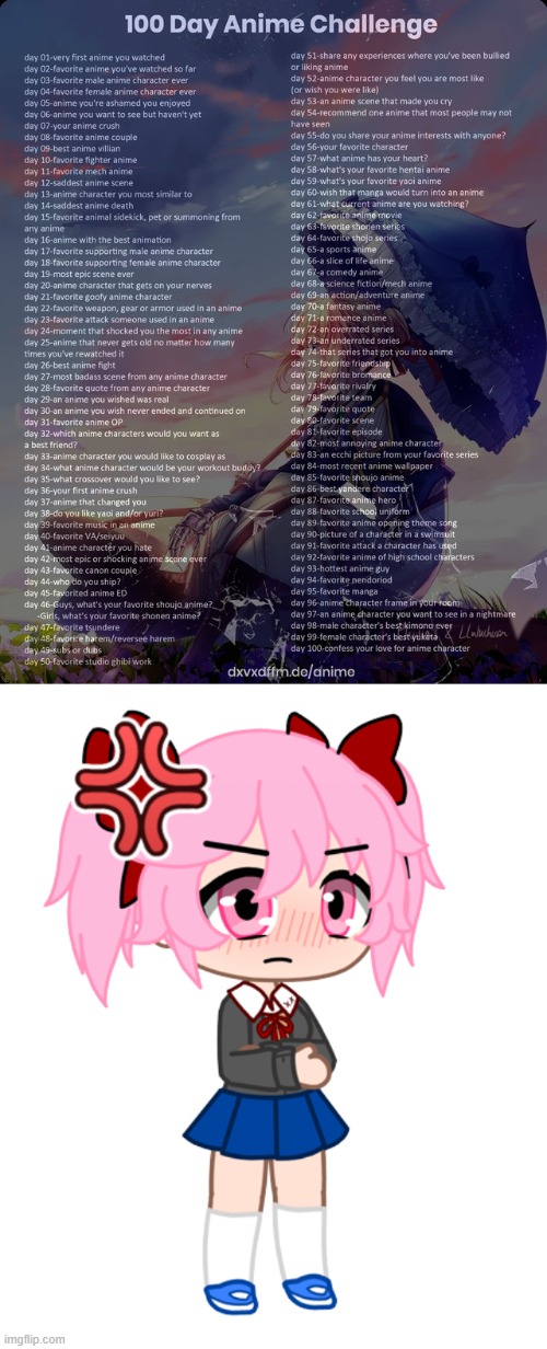 Day 47: Natsuki idk-her-last-name | image tagged in 100 day anime challenge,angry natsuki | made w/ Imgflip meme maker