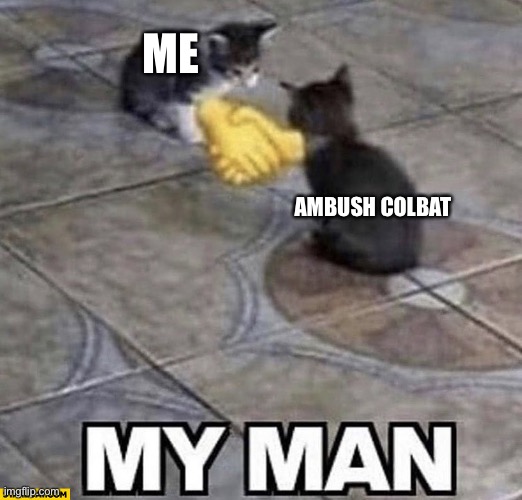 Cats shaking hands | ME; AMBUSH COLBAT | image tagged in cats shaking hands,friends | made w/ Imgflip meme maker