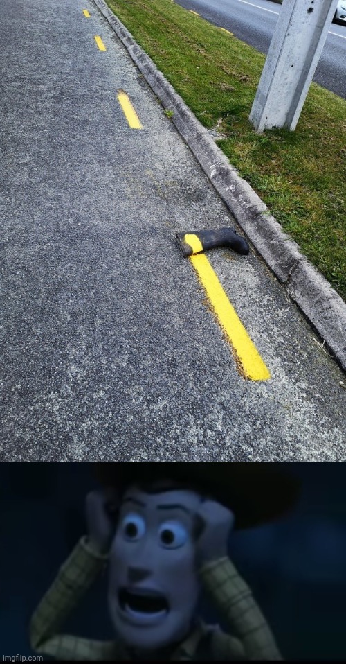 Yellow paint on boot | image tagged in woody visible frustration,you had one job,memes,road,boot,boots | made w/ Imgflip meme maker