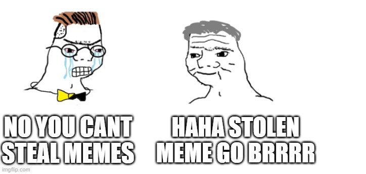 nooo haha go brrr | NO YOU CANT STEAL MEMES HAHA STOLEN MEME GO BRRRR | image tagged in nooo haha go brrr | made w/ Imgflip meme maker