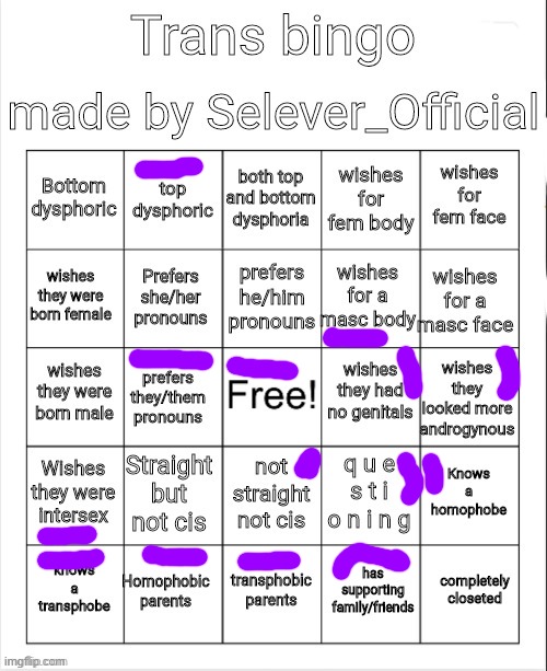 aw man i didn't get a bingo :( | image tagged in trans bingo | made w/ Imgflip meme maker