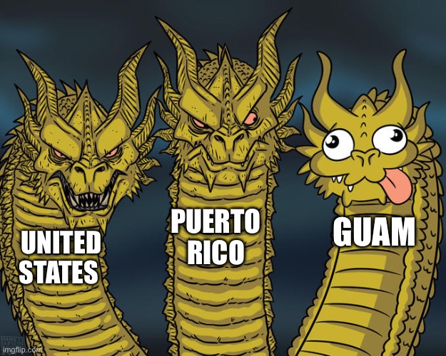 US and Colonies | PUERTO RICO; GUAM; UNITED STATES | image tagged in three-headed dragon | made w/ Imgflip meme maker