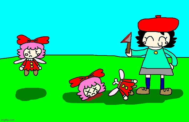 Adeleine killed Ribbon's clone | image tagged in kirby,gore,clone,blood,funny,fan art | made w/ Imgflip meme maker