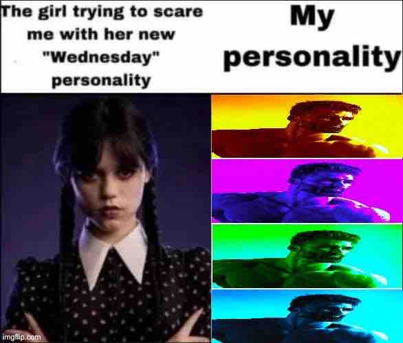 I didn’t have a idea | image tagged in the girl trying to scare me with her new wednesday personality,balls | made w/ Imgflip meme maker