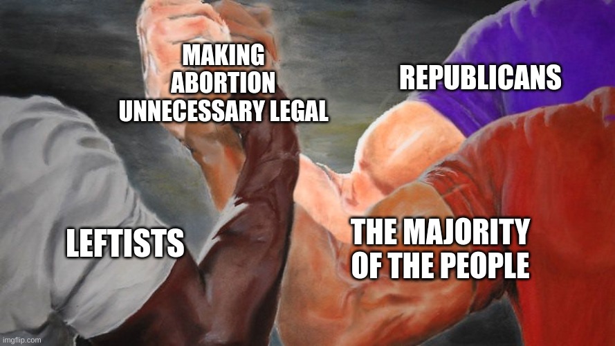 abortions are ok, if there necessary. | MAKING ABORTION UNNECESSARY LEGAL; REPUBLICANS; THE MAJORITY OF THE PEOPLE; LEFTISTS | image tagged in memes | made w/ Imgflip meme maker