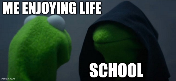 Evil Kermit | ME ENJOYING LIFE; SCHOOL | image tagged in memes,evil kermit | made w/ Imgflip meme maker