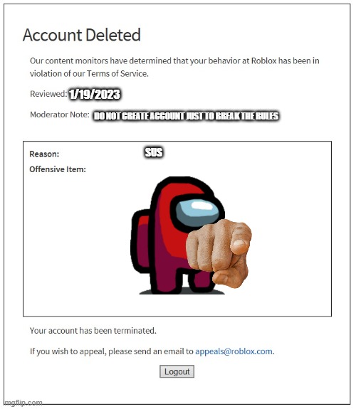 Banned from Roblox (FOREVER!!) - Imgflip