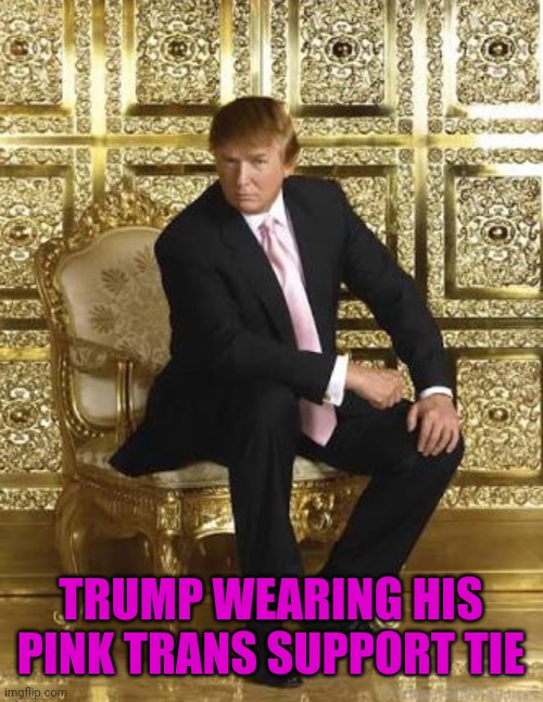 Trump gold  | TRUMP WEARING HIS PINK TRANS SUPPORT TIE | image tagged in trump gold | made w/ Imgflip meme maker