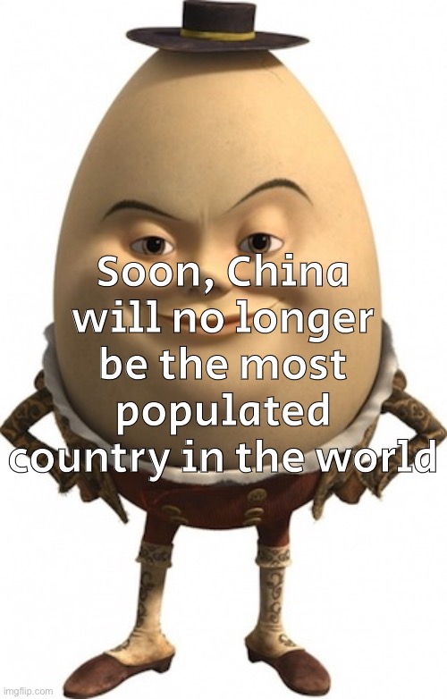 humpty dumpty | Soon, China will no longer be the most populated country in the world | image tagged in humpty dumpty | made w/ Imgflip meme maker