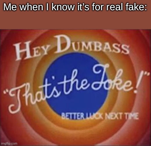 hey dumbass that's the joke | Me when I know it’s for real fake: | image tagged in hey dumbass that's the joke | made w/ Imgflip meme maker