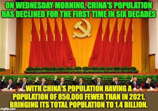 China's population is declining with one in four Chinese people retiring their career by 2050 | image tagged in ccp,china,population,declining | made w/ Imgflip meme maker