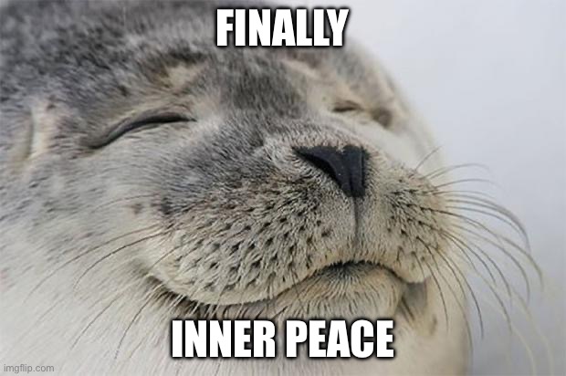Satisfied Seal | FINALLY; INNER PEACE | image tagged in memes,satisfied seal | made w/ Imgflip meme maker