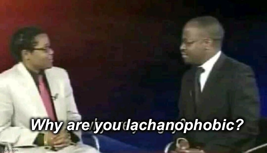 Why are you gay? | Why are you lachanophobic? | image tagged in why are you gay | made w/ Imgflip meme maker