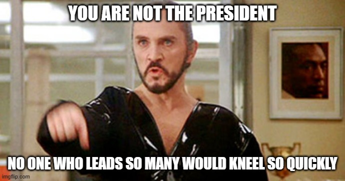 General Zod | YOU ARE NOT THE PRESIDENT NO ONE WHO LEADS SO MANY WOULD KNEEL SO QUICKLY | image tagged in general zod | made w/ Imgflip meme maker