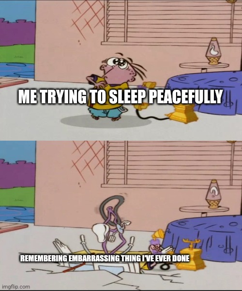My 900th Meme Special |  ME TRYING TO SLEEP PEACEFULLY; REMEMBERING EMBARRASSING THING I'VE EVER DONE | image tagged in white background,relatable,trying to sleep,memes,funny | made w/ Imgflip meme maker