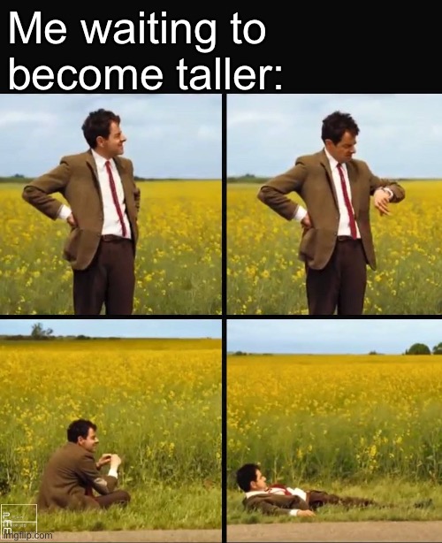 I wanna become taller | Me waiting to become taller: | image tagged in mr bean waiting | made w/ Imgflip meme maker