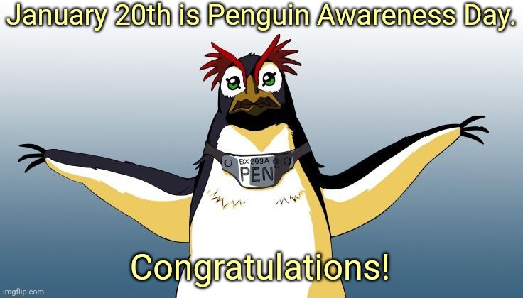 I just learned about it. | January 20th is Penguin Awareness Day. Congratulations! | image tagged in pen pen anime announcement,holiday,birds,animals | made w/ Imgflip meme maker